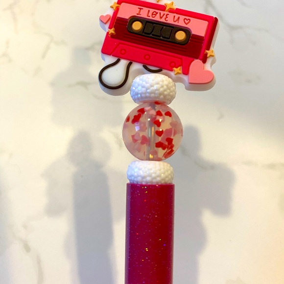 I Love Music Gift Beaded Pens Vinyl Record Cassette Mixtape Writing Stationary - Picture 3 of 3